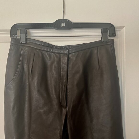 Vintage Lord & Taylor Brown 100% Leather Pants Classic Straight Leg Size 6P - Picture 10 of 12
